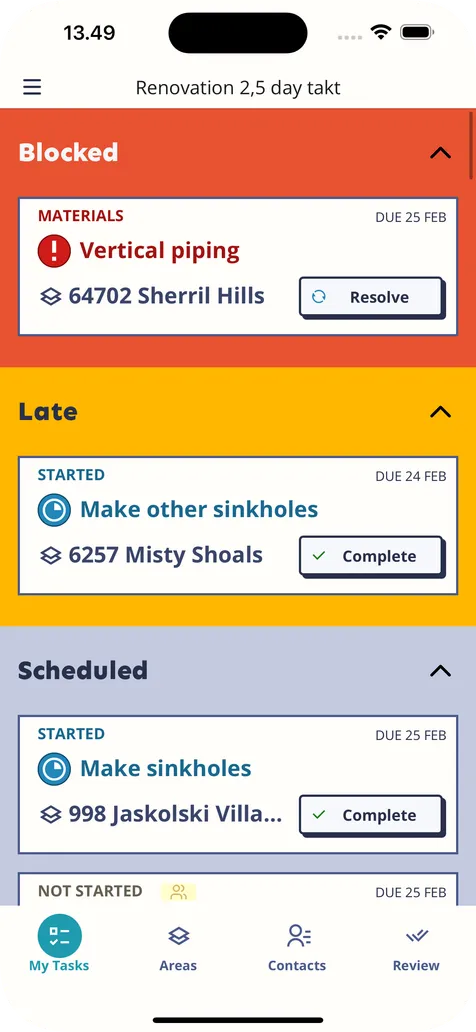 Mestamaster mobile task list